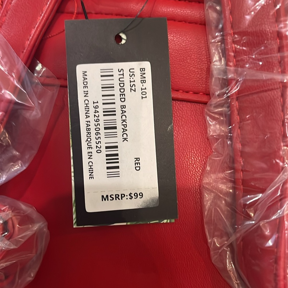 NWT Badgley Mischka Quilted Studded Backpack Purse Red - Picture 5 of 6